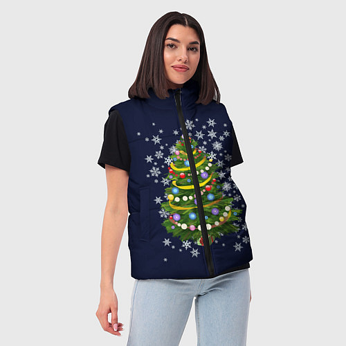 Женский жилет Новогодняя Ёлка / 3D-Черный – фото 3