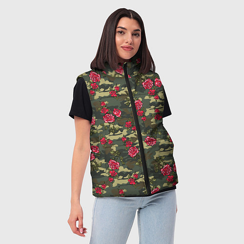 Женский жилет Камуфляж и розы / 3D-Черный – фото 3