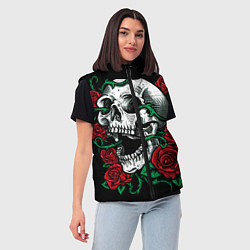 Женский жилет Череп и Розы, цвет: 3D-черный — фото 2