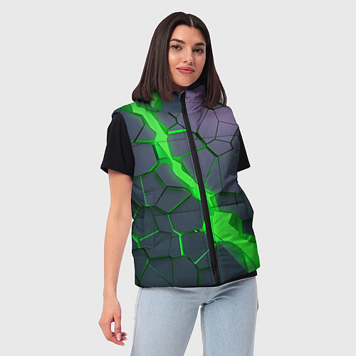 Женский жилет ЗЕЛЕНЫЙ РАЗЛОМ 3Д РАЗЛОМ / 3D-Черный – фото 3