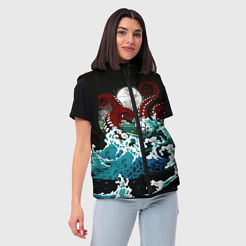 Женский жилет Корабль на Волнах Кракен / 3D-Черный – фото 3