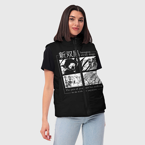 Женский жилет Бродячие псы Ацуши и акутагава / 3D-Черный – фото 3