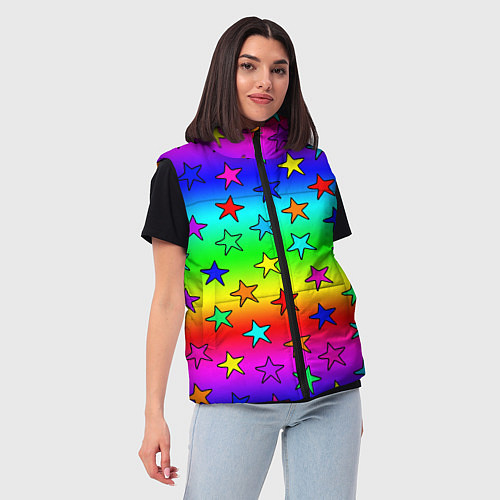 Женский жилет Радужные звезды / 3D-Черный – фото 3