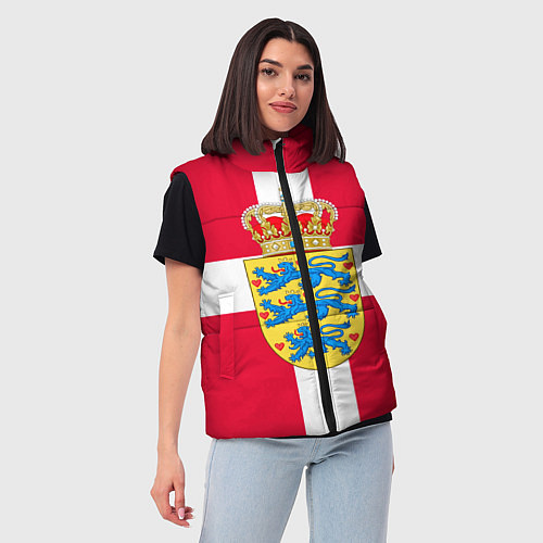 Женский жилет Дания Герб и флаг Дании / 3D-Черный – фото 3