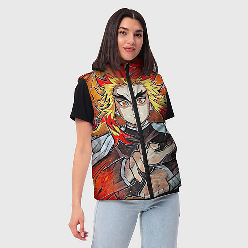 Женский жилет Ренгоку Клинок демонов / 3D-Черный – фото 3