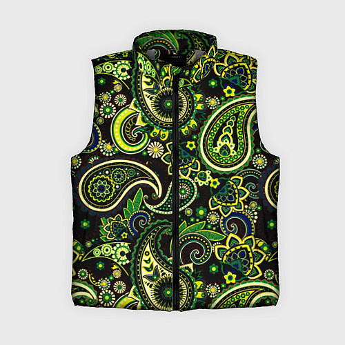Женский жилет Ярко зеленые славянские узоры / 3D-Светло-серый – фото 1