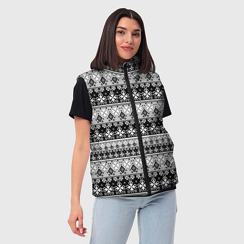Женский жилет Черно-белый орнамент / 3D-Черный – фото 3