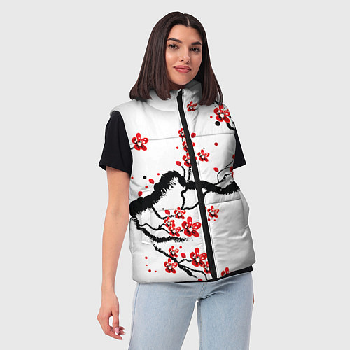 Женский жилет САКУРА ЦВЕТЁТ И БЛАГАУХАЕТ / 3D-Черный – фото 3