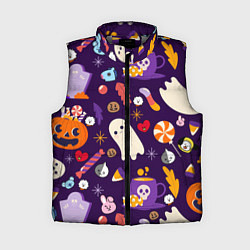 Женский жилет HALLOWEEN BTS BT21 PATTERN БТ21 БТС ХЕЛЛОУИН, цвет: 3D-светло-серый
