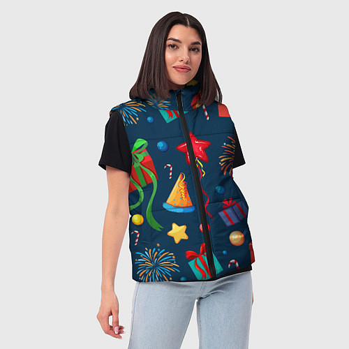 Женский жилет Новогодний Паттерн! / 3D-Красный – фото 3