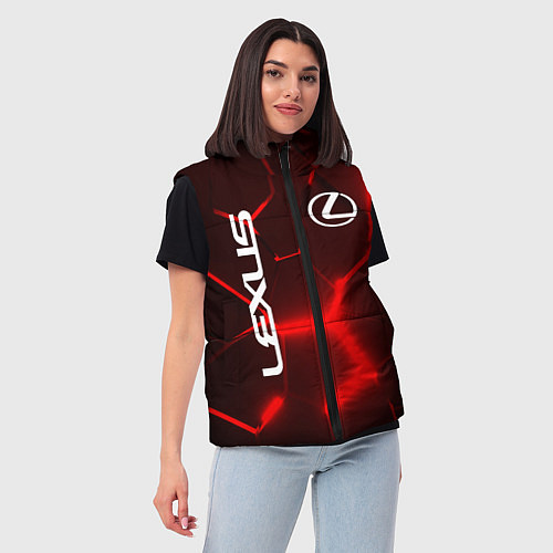 Женский жилет ЛЕКСУС КРАСНЫЕ 3Д ПЛИТЫ / 3D-Черный – фото 3