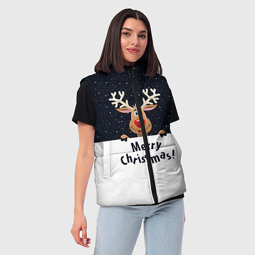 Женский жилет Новогодний Оленёнок Рудольф / 3D-Черный – фото 3
