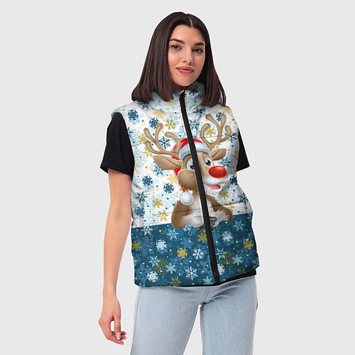 Женский жилет Весёлый Оленёнок / 3D-Черный – фото 3