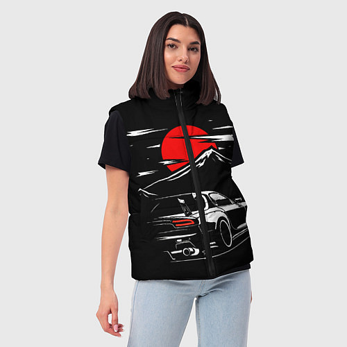 Женский жилет MAZDA RX 7 Мазда при свете красной луны / 3D-Черный – фото 3