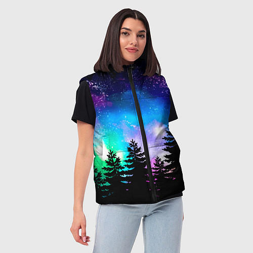 Женский жилет Космический лес, елки и звезды / 3D-Красный – фото 3