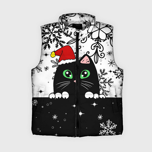 Женский жилет Новогодний кот в колпаке Санты / 3D-Светло-серый – фото 1