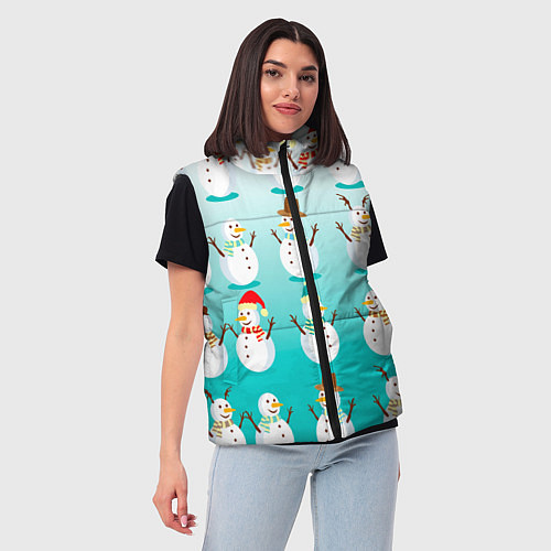 Женский жилет Веселые снеговички узор / 3D-Красный – фото 3