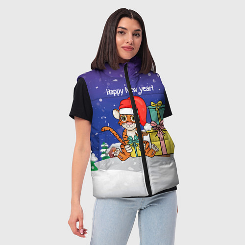 Женский жилет Новый год 2022 - Тигр с подарками / 3D-Красный – фото 3