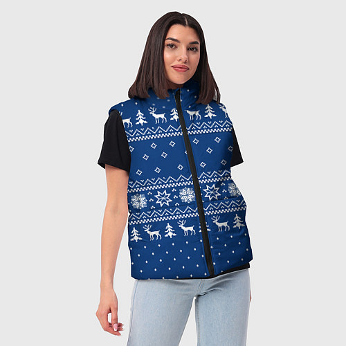 Женский жилет СИНИЙ СВИТЕР С ОЛЕНЯМИ, НОВЫЙ ГОД 2022 / 3D-Красный – фото 3