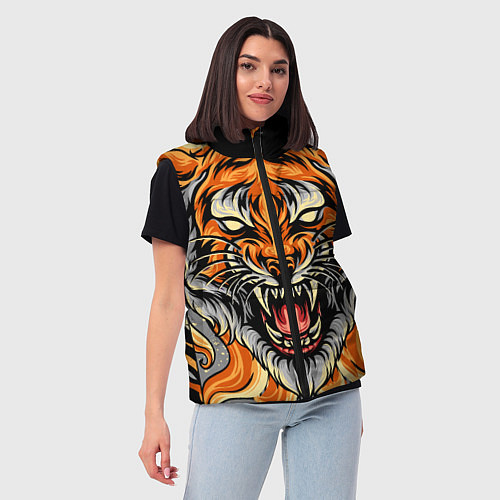Женский жилет Символ года тигр в гневе / 3D-Черный – фото 3