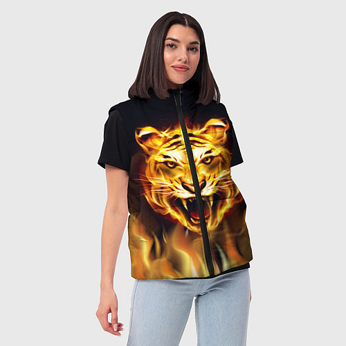 Женский жилет Тигр В Пламени / 3D-Черный – фото 3