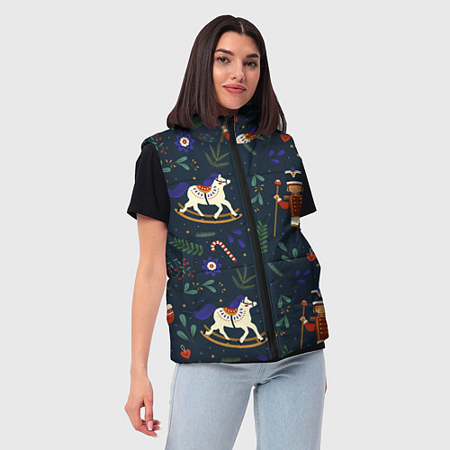 Женский жилет Щелкунчик паттерн с лошадкой / 3D-Черный – фото 3
