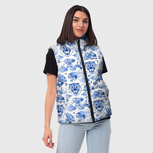Женский жилет Гжель Тигр и узоры / 3D-Светло-серый – фото 3