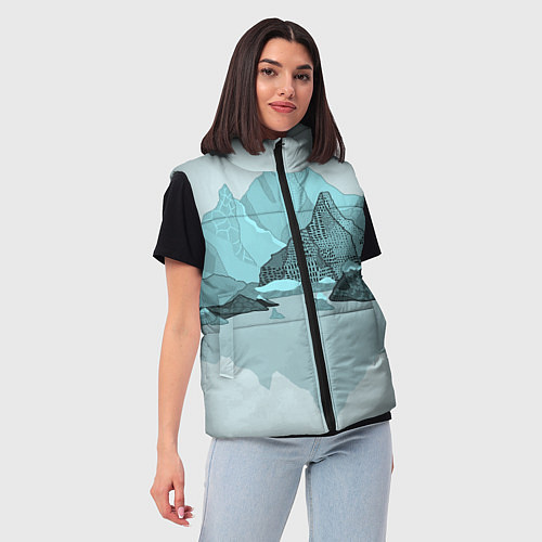 Женский жилет Голубой горный пейзаж с темно-серыми тенями / 3D-Черный – фото 3