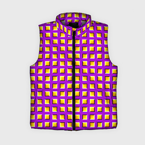 Женский жилет Фиолетовый Фон с Желтыми Квадратами Иллюзия Движен / 3D-Светло-серый – фото 1
