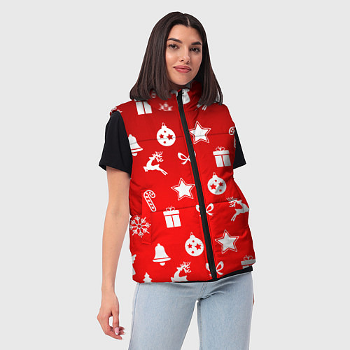 Женский жилет Новогодний узор красный градиент / 3D-Черный – фото 3