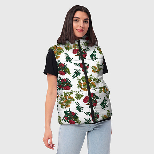 Женский жилет Зимний паттерн ветки рябины / 3D-Черный – фото 3