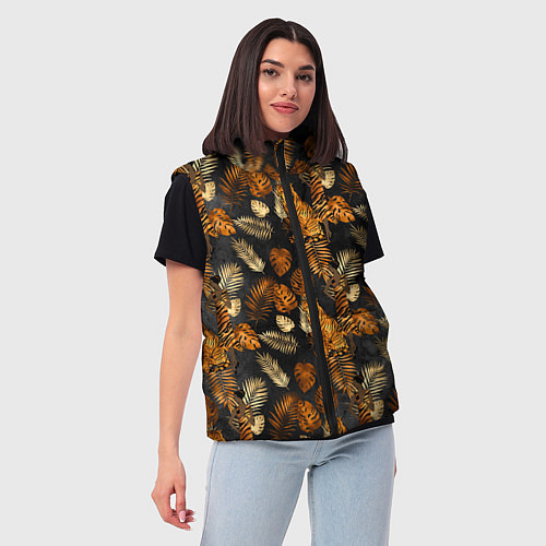 Женский жилет Тигры и листья Тропики / 3D-Красный – фото 3