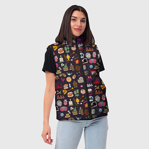 Женский жилет Российская история и русская культура паттерн / 3D-Черный – фото 3