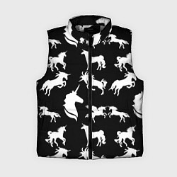 Женский жилет Белые единороги на черном фоне, цвет: 3D-светло-серый
