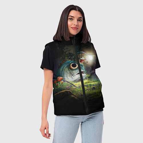 Женский жилет Рыба в лесу / 3D-Красный – фото 3
