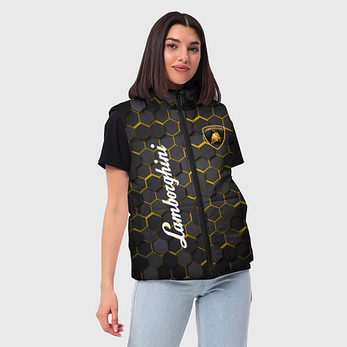 Женский жилет Lamborghini - Золотые соты / 3D-Черный – фото 3