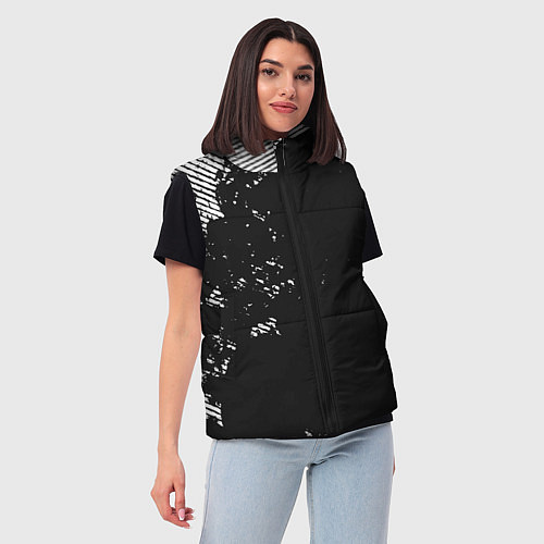 Женский жилет ЧЕРНОЕ БЕЛЫЙ ГРАНЖ ПОЛОСЫЫ / 3D-Светло-серый – фото 3