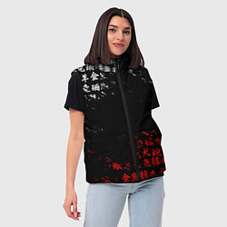 Женский жилет КРАСНО БЕЛЫЕ ИЕРОГЛИФЫ ЯПОНИЯ БРЫЗГИ, цвет: 3D-черный — фото 2