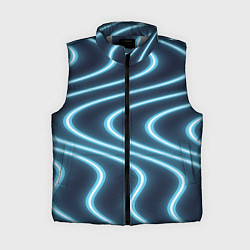 Женский жилет Неоновый свет Волны голубые на темном фоне, цвет: 3D-светло-серый