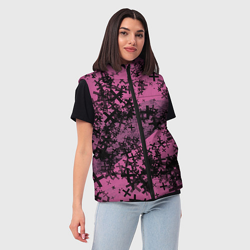 Женский жилет Кресты и хаос На розовом Коллекция Get inspired! F / 3D-Черный – фото 3