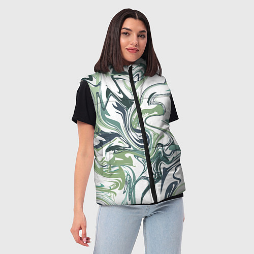 Женский жилет Зеленый мрамор Абстрактный узор с прожилками и раз / 3D-Черный – фото 3