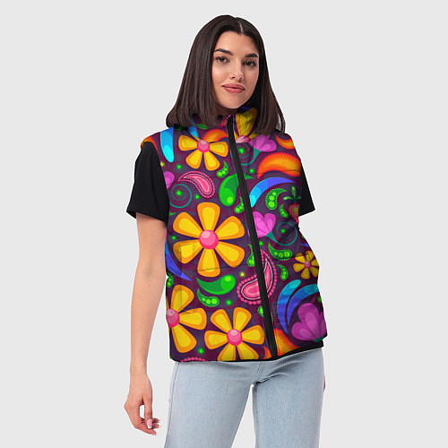 Женский жилет РАСПИСНЫЕ ЦВЕТЫ PAINTED FLOWERS / 3D-Черный – фото 3