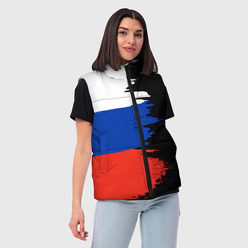 Женский жилет Российский триколор на темном фоне / 3D-Черный – фото 3