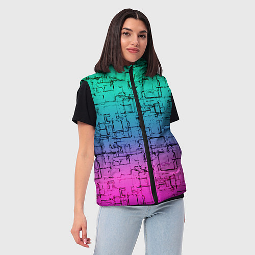 Женский жилет Абстрактный узор на розово-бирюзовом градиентном ф / 3D-Красный – фото 3