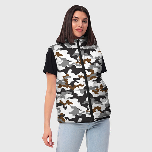 Женский жилет Камуфляж Чёрно-Белый Camouflage Black-White / 3D-Светло-серый – фото 3