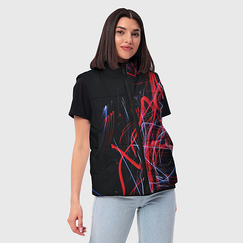 Женский жилет Неоновые лучи в абстракции - Красный и синий / 3D-Светло-серый – фото 3