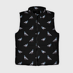 Женский жилет Голуби на черном паттерн, цвет: 3D-черный
