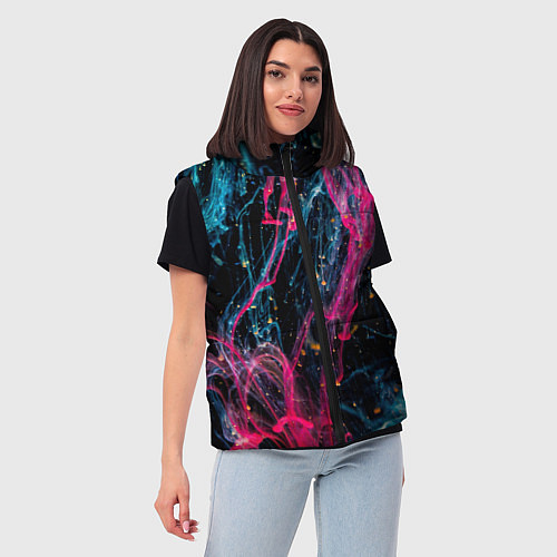 Женский жилет Неоновые краски во тьме - Розовый и голубой / 3D-Красный – фото 3