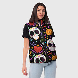 Женский жилет Веселые черепа в цветах, цвет: 3D-светло-серый — фото 2