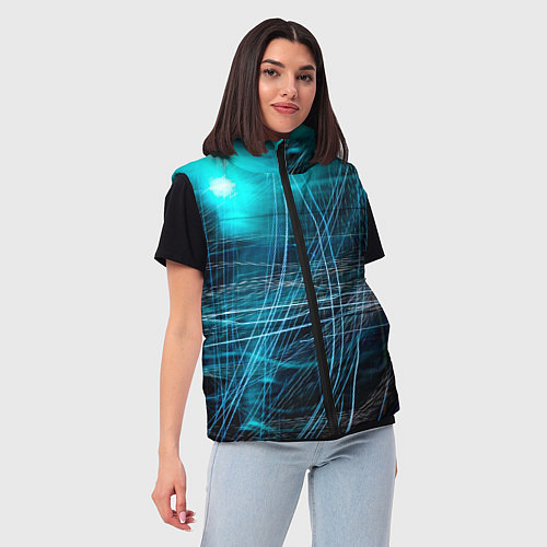 Женский жилет Неоновые волны и линии - Голубой / 3D-Черный – фото 3